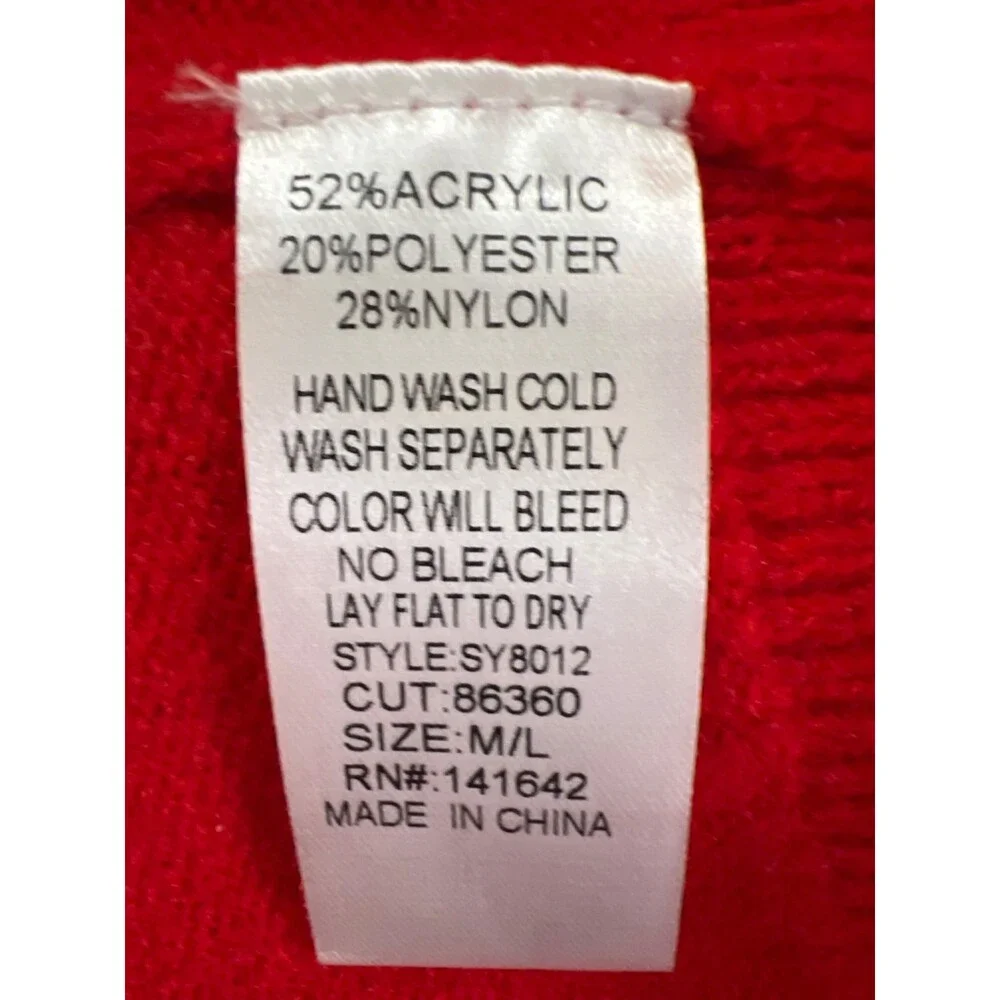 She + Sky Women's Red Sequin Bow Long Sleeve Sweater - M/L